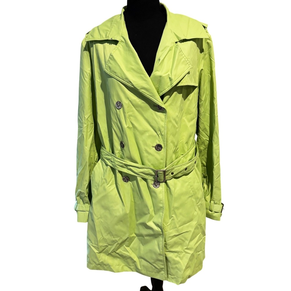 Mackintosh New England Sap Green Chartreuse Belted Trench Rain Coat sz 14 Luxury